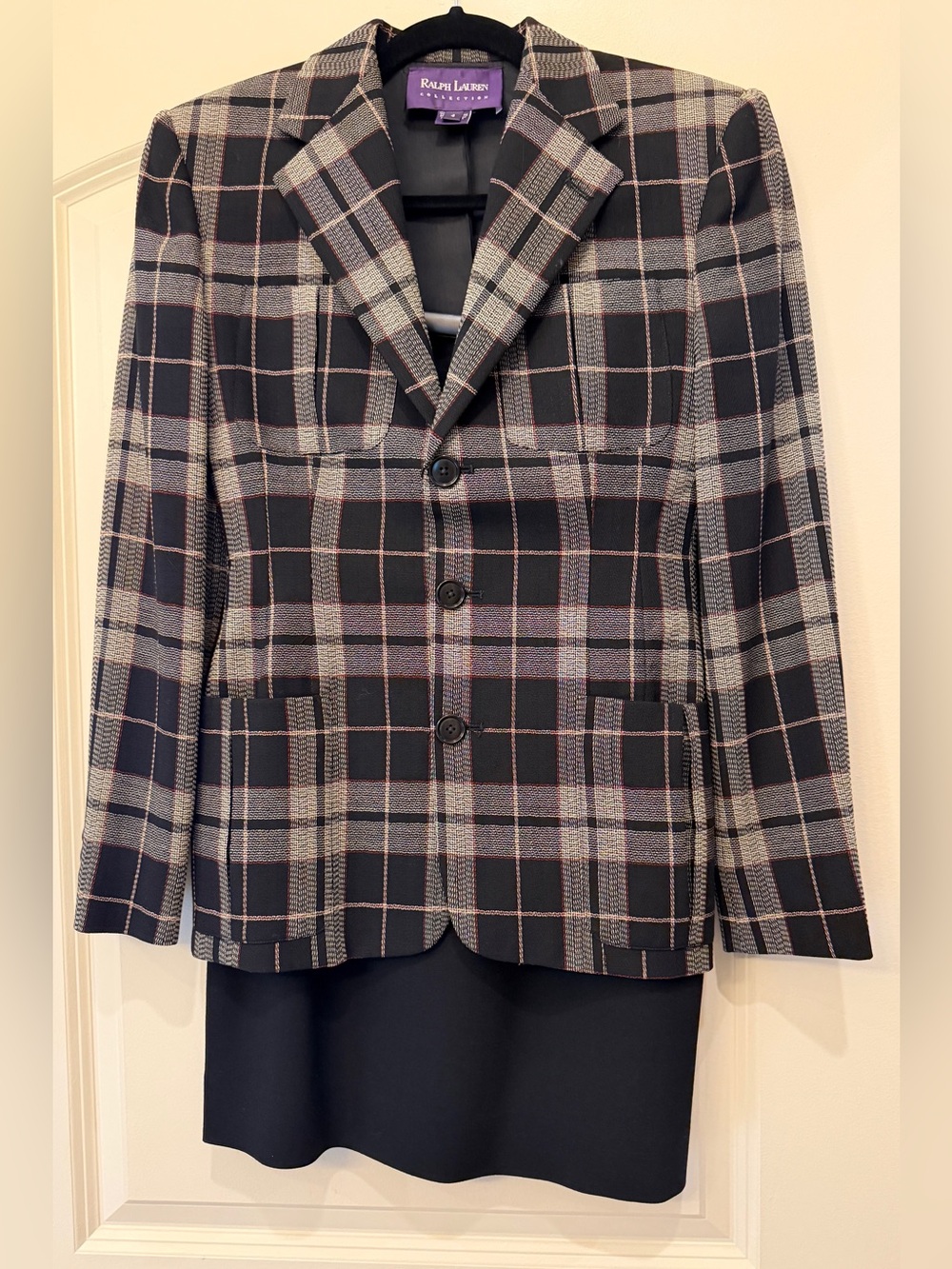 Vintage polo, Ralph Lauren 100% wool plaid blazer skirt suit set size 4